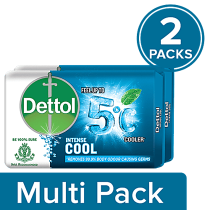 Dettol Intense Cool Germ Protection Bathing Soap Bar, 2x75 g Multipack