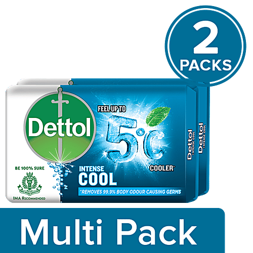 Dettol Intense Cool Germ Protection Bathing Soap Bar, 2x75 g Multipack