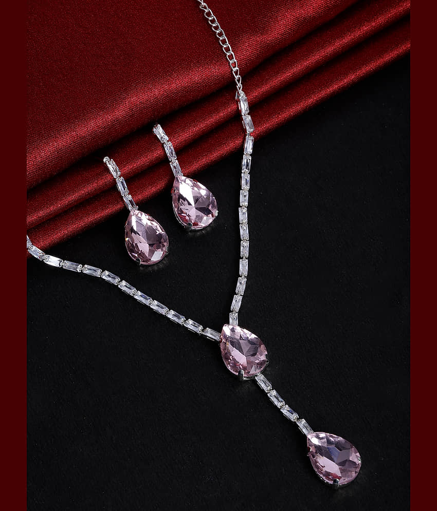 PUJVI Pink Alloy Necklace Set ( Pack of 1 )