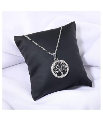 Silver Shine Graceful Silver 18 Inch Pendent Chain With Tree Shape Pendent Design For Girls And Women - Silver