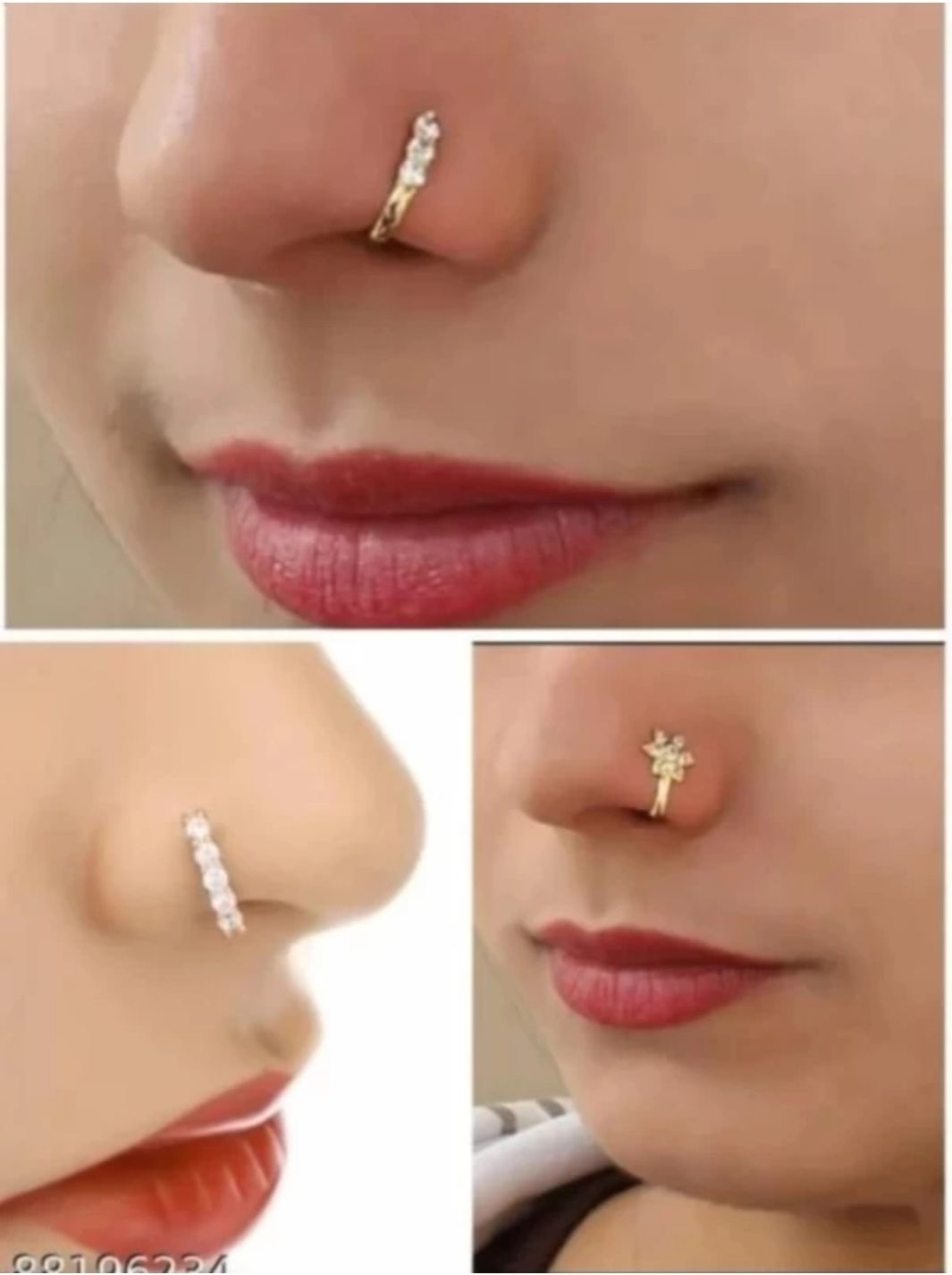 Beautiful Gold Plated Nose Pin U Shape Combo 3 Pcs Wedding Nose Stud Fashion Gift Jewellry Pack of 3