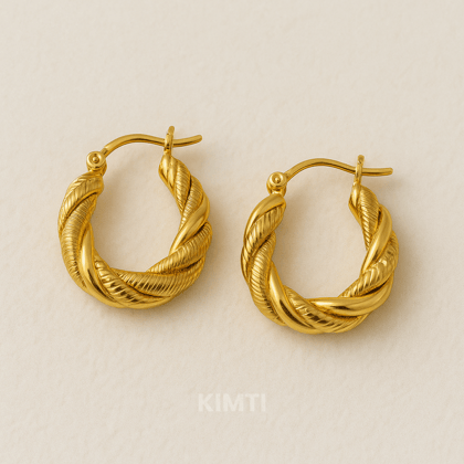 18K Gold Plated Golden Chunky Casting Twist Hoop Anti Tarnish Earring