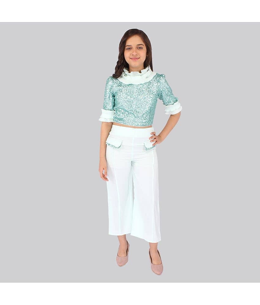 Cutecumber Pack of 1 Girls Georgette Top With Pajama ( Mint Green )