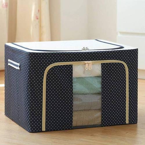 Large Capacity Foldable Storage with Steel Frame, Extra Large Quilt Luggage Cover 60L x 40W x 18H Centimeters, Black