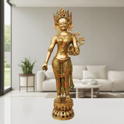 Brass Showpiece Tara Devi Colour Statue, Height : 33 Inch (BSMAS825 A)
