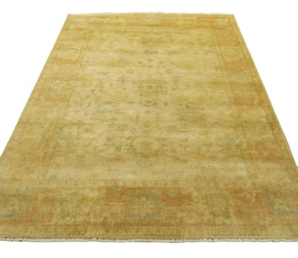 Hand-Knotted Antique Oushak Wool Rug – Vintage Oriental Carpet (8x10 ft) Hand-Knotted Antique Oushak Wool Rug – Vintage Oriental Carpet (8x10 ft)