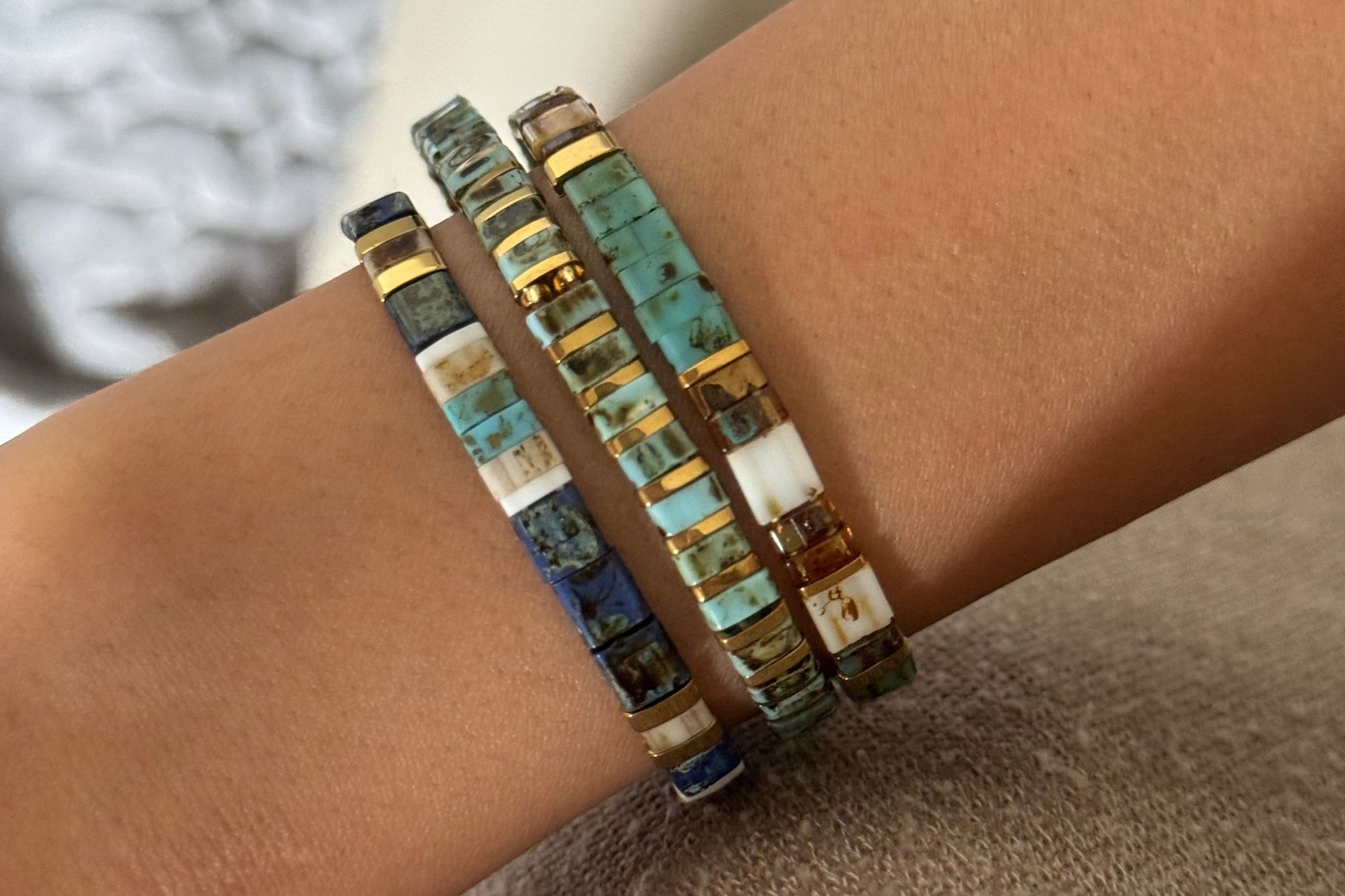 Set of 3 - Turquoise Gold Tila Bracelets