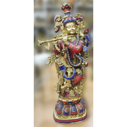 Brass Showpiece Krishna God Idol Statue (BSMAS1553 K)