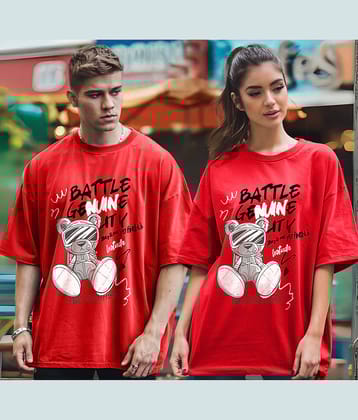 Leotude Red Blended Oversized Fit Couple T-Shirt