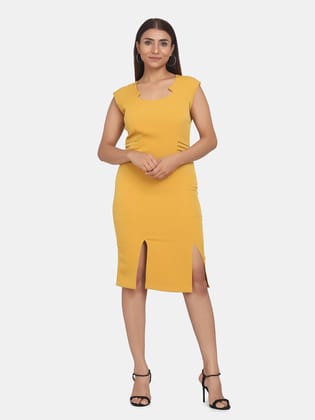 Stretch Formal Evening Dress - Mustard Yellow-M