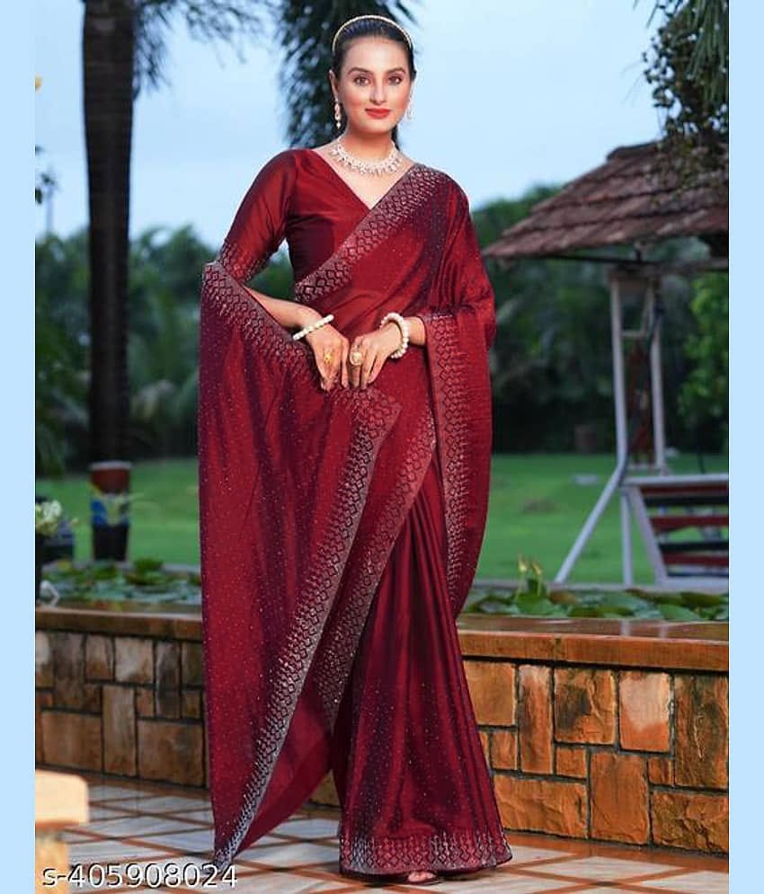 Shivadit ethnic Georgette Self Design Saree With Unstitched Blouse Piece ( Maroon )