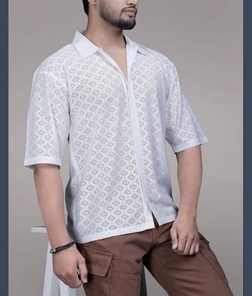 Eyebogler Polyester Oversized Fit Self Design Half Sleeves Men's Casual Shirt - White ( Pack of 1 )