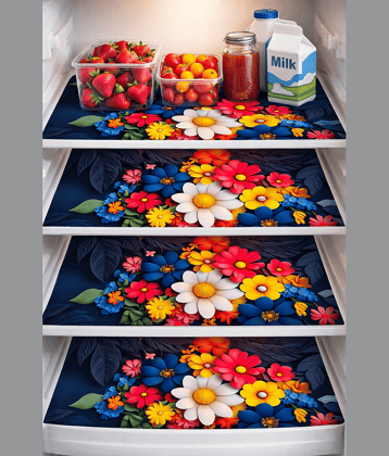 THE LION'S SHARE PVC Floral Fridge Mats ( 30 44 ) Pack of 4 - Maroon