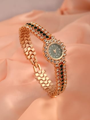 The Sleek Block Round Watch - California Gold:Emerald Green-Watches