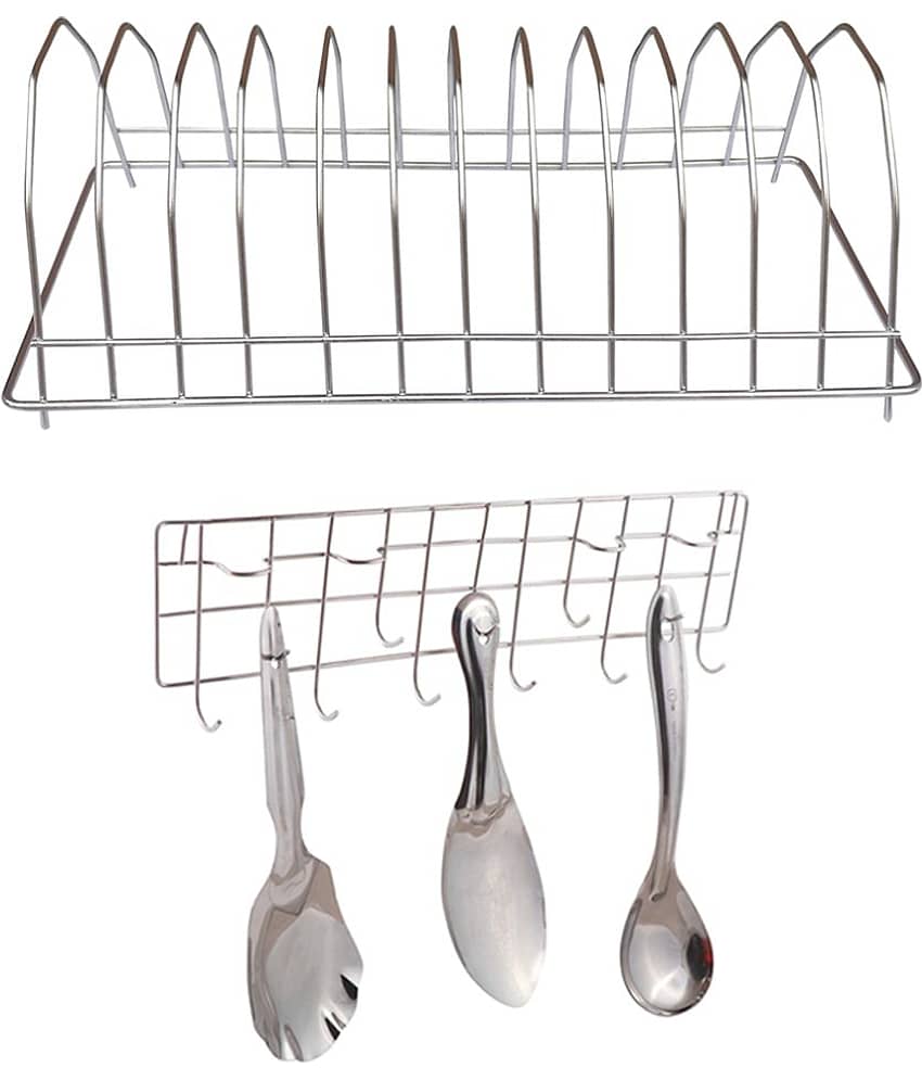 JISUN - Silver Stainless Steel Dish Racks ( Pack of 2 )