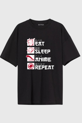 Eat-Sleep-Anime-Repeat- Oversized t-shirt-XS-S