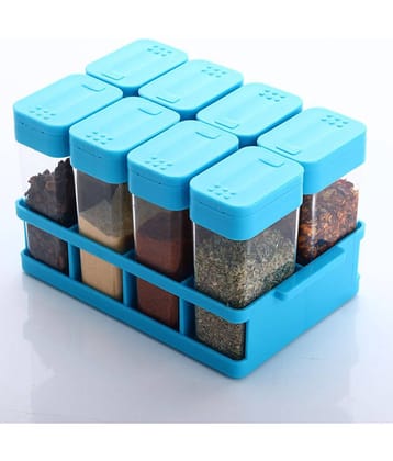 iview kitchenware Spice/Condiment/Masala Kitchen Container Set Plastic Blue ( Set of 8 ) with Tray