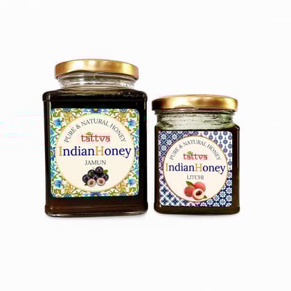 IndianHoney Diabetics-Friendly Jamun Honey & Buttery & Cognitive-Boosting Litchi Honey Combo Pack (500gm & 230gm) Jamun & Litchi
