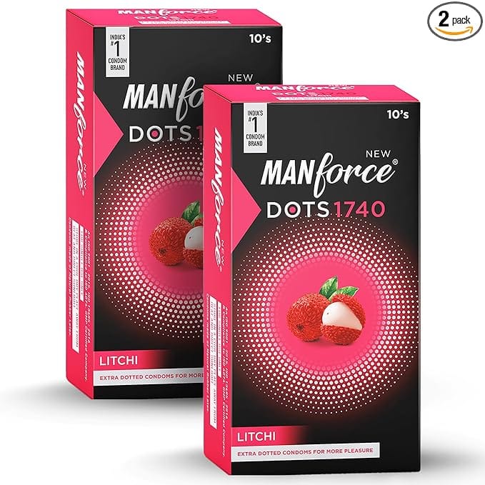 Manforce Litchi Flavoured Extra Dotted Condoms for Men | 20 pcs | Lubricated Latex Condoms | Indias No. 1* Condom Brand for Safe Sex