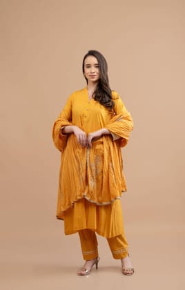 Mustard Gota Kurta Set-S