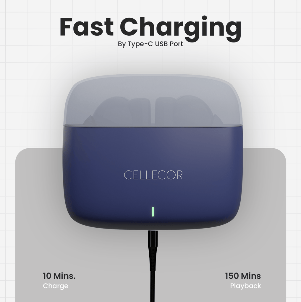 Cellecor BroPods CB11 TWS With 45 Hrs, ENC, 13mm Driver, BT v5.1, Voice Assistant, IPX4 Bluetooth-blue