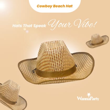 Cowboy Beach Hat with Brown Ribbon