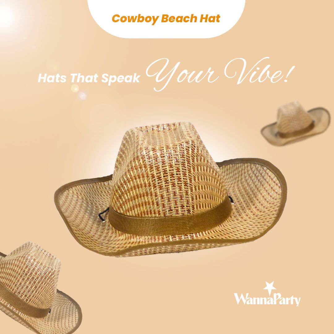 Cowboy Beach Hat with Brown Ribbon