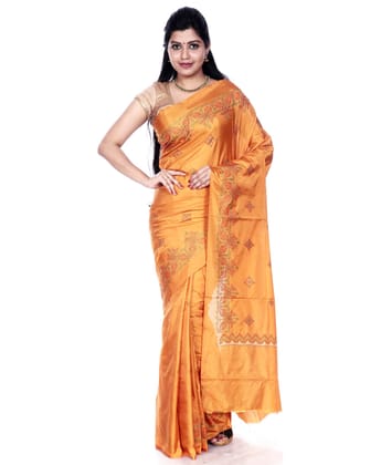 Orange Yellow Ilkal Saree - Art Silk Saree with Kasuti Embroidery