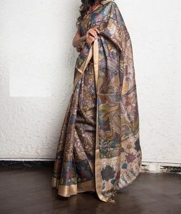 Pure Linen Multi color Digital Printed Saree 1010