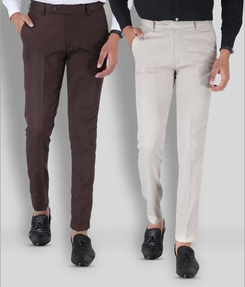 SREY - Coffee Cotton Blend Slim Fit Men's Chinos (Pack of 2)