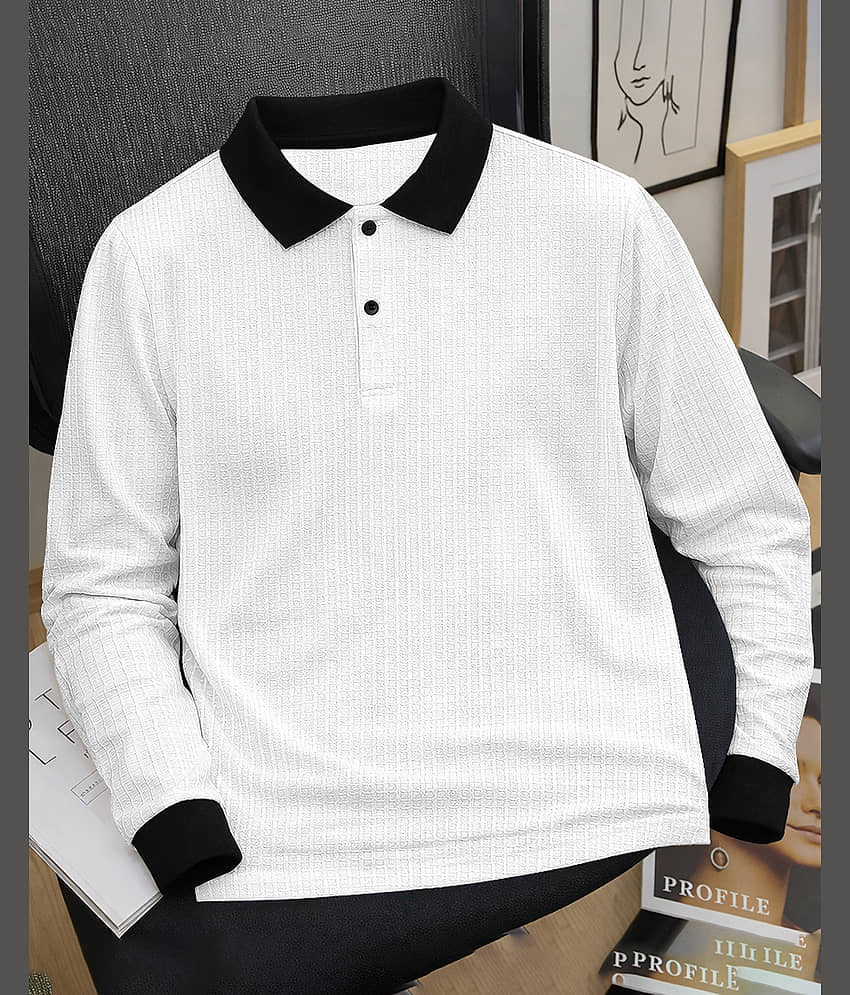 Eyebogler Men Polyester Regular Fit Solid Polo T Shirt ( White )