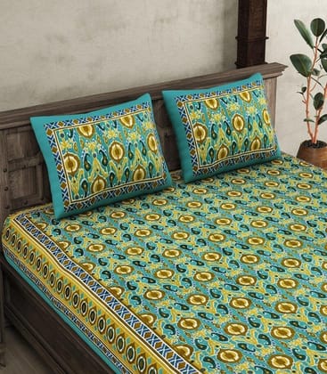 290 TC Premium Cotton Ikat Super King Size Double Bedsheet With 2 Pillow Covers(118 290 TC Premium Cotton Ikat Super King Size Double Bedsheet With 2 Pillow Covers(118