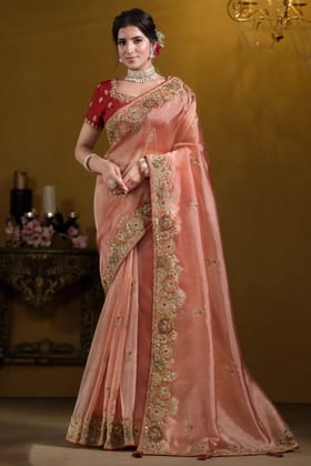 Peach Twill Tissue Saree