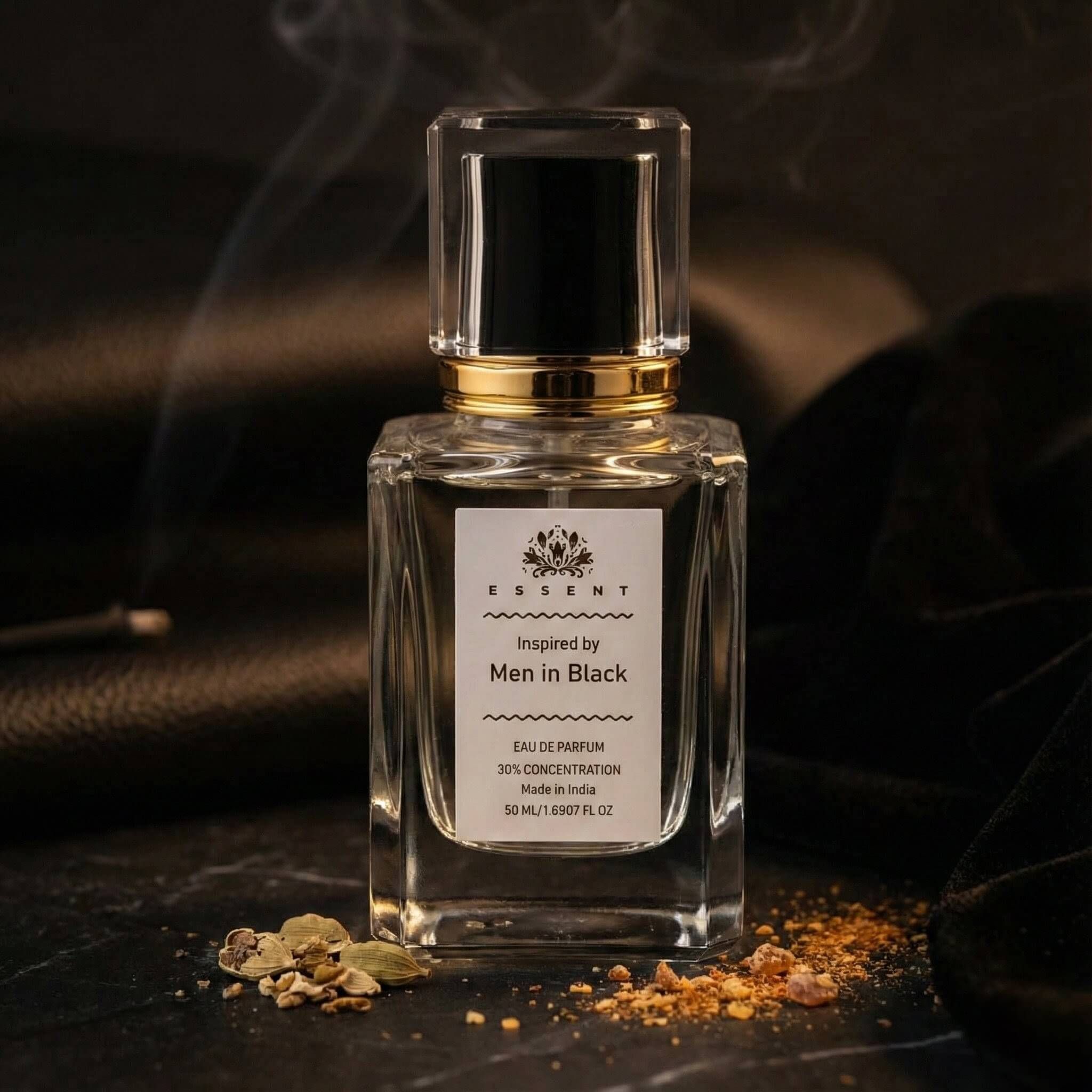 Essent Perfumes Men In Black Eau de Parfum (EDP) – Warm Spicy Leather Amber Long Lasting Perfume – Men’s Fragrance