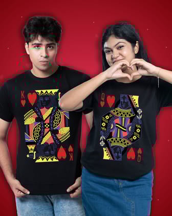 king Queen Black| bengali graphic couple tshirt-S / Female