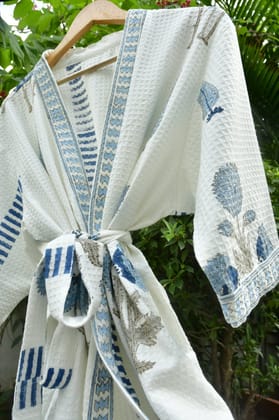 Blue Poppy and Cypress leaf Waffle  Bathrobe