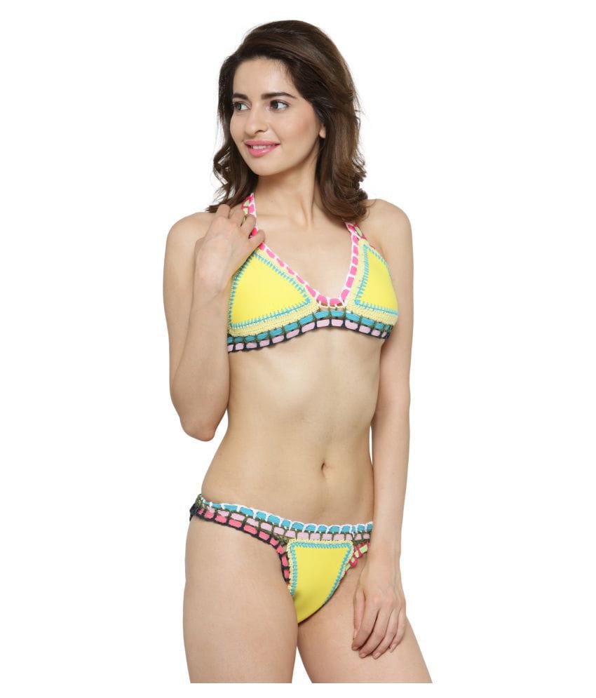 Kaamastra Neon Yellow Halter Neck Bikini's for Women
