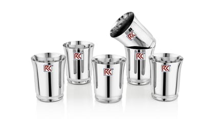 RK Stainless Steel Premium Water Glasses Pari-7 Mirror Polish, Food Grade| Pain Smooth Design | Scratch Resistant, Serving Glass | for Water Juice. (Silver) | Capacity: 300 ML | Set of 6 Glasses
