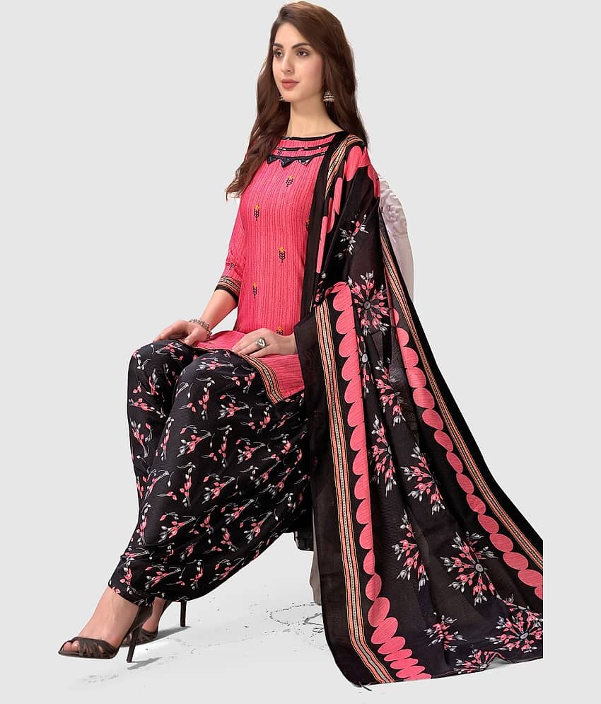 Rajnandini Unstitched Cotton Blend Printed Dress Material - Pink ( Pack of 1 )