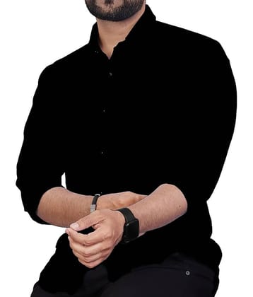 TrendiVastra Cotton Blend Slim Fit Solids Full Sleeves Men's Casual Shirt - Black ( Pack of 1 )