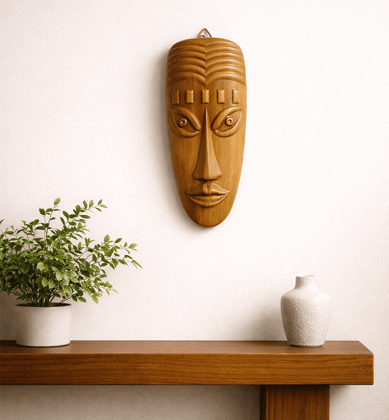 Hand-Carved Solid Teak Wood Tribal Face Mask Wall Hanging (Medium Size)