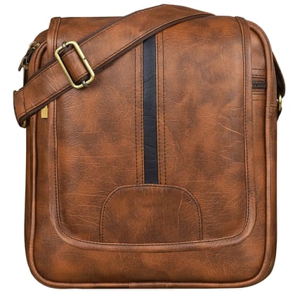 Tan Casual Faux Leather Cross Body Sling Bag For Men SL01