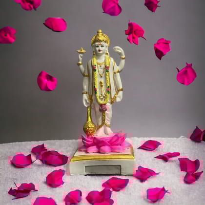 Lord Narayana Standing Vishnu Narayana Marble Look Idol Narayana Murtie H 22 cm-Composite Marble