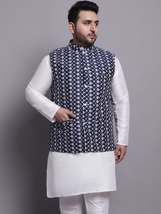 Men's Silk Blend Navy Blue Embroidered-44