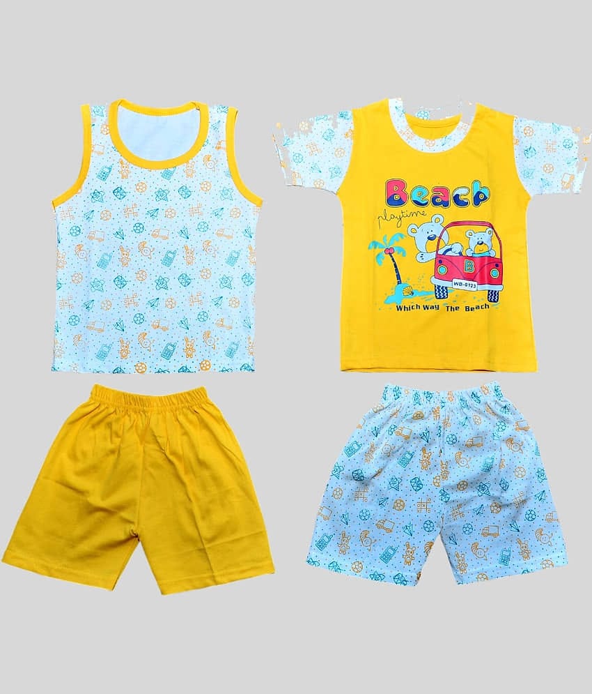 TRITI Pack of 2 Boys Cotton T-Shirt & Pants Set ( Yellow )