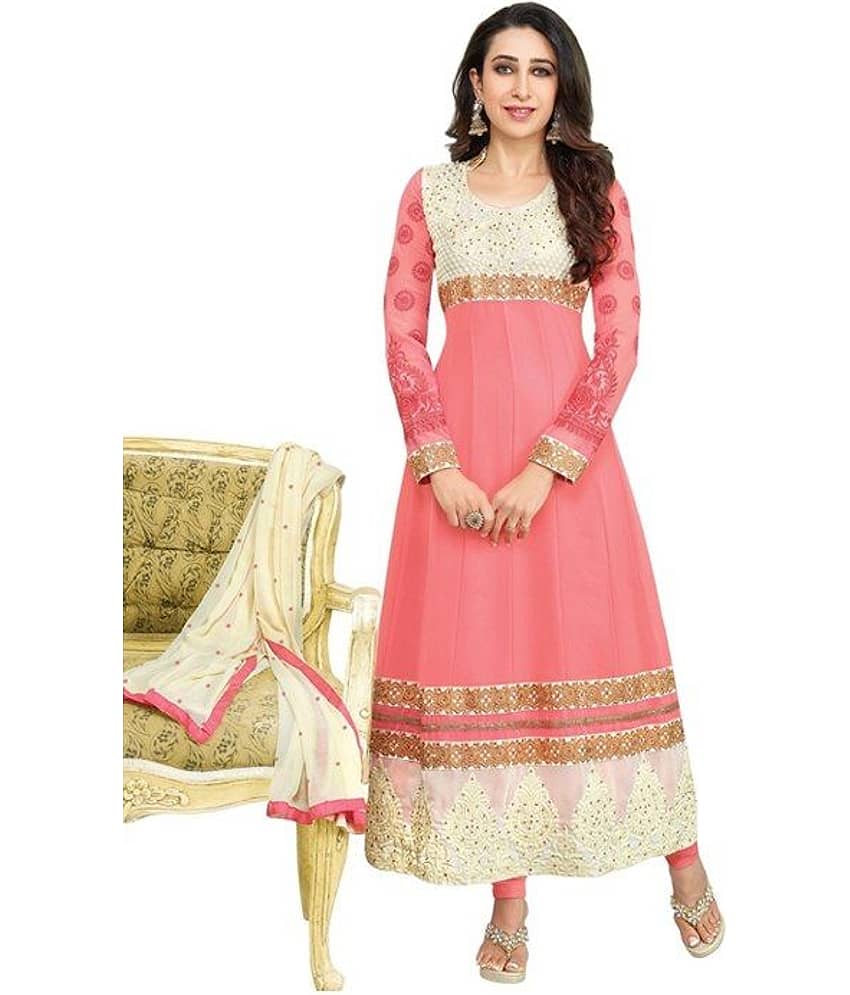 Sd-fashions Pink Cream Georgette Anarkali Churidaar Suit (eliza 3)