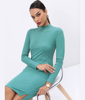 Ketch Women Polyester Solid Bodycon Dress ( Green )