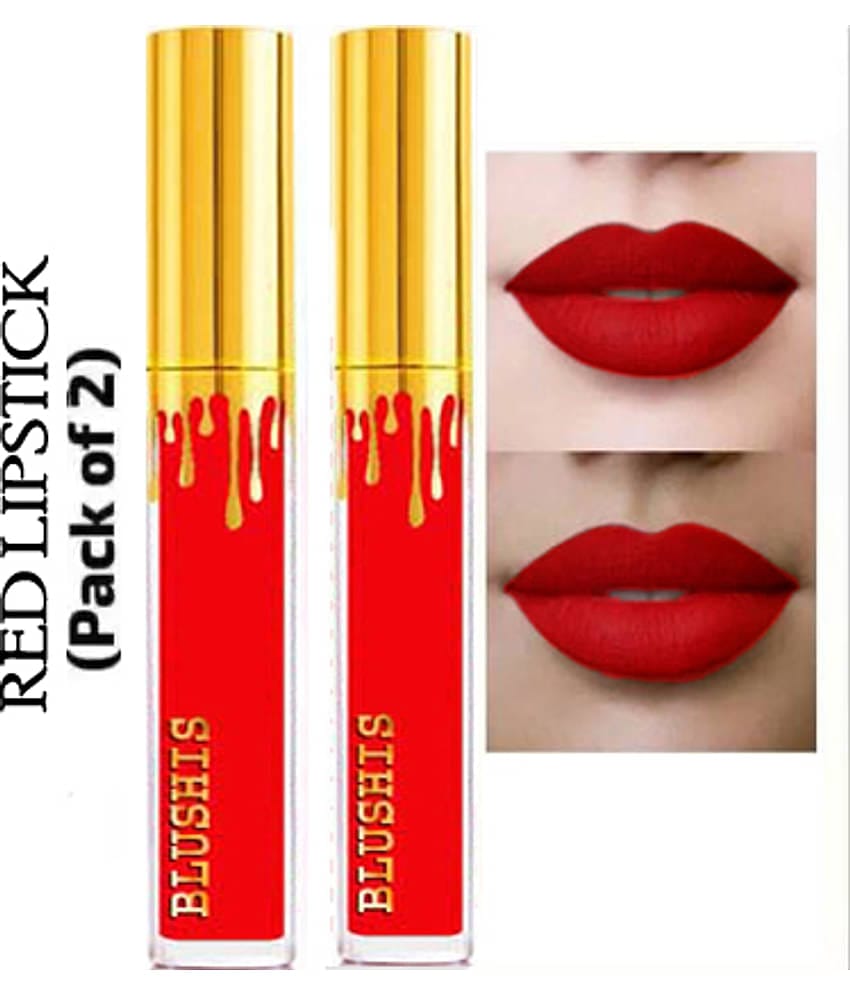 BLUSHIS Red Long Wear Glossy Lipstick (Pack of 2)