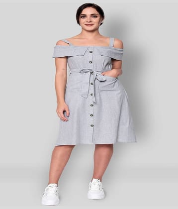 GOD BLESS Women Cotton Blend Solid Fit & Flare Dress ( Silver )