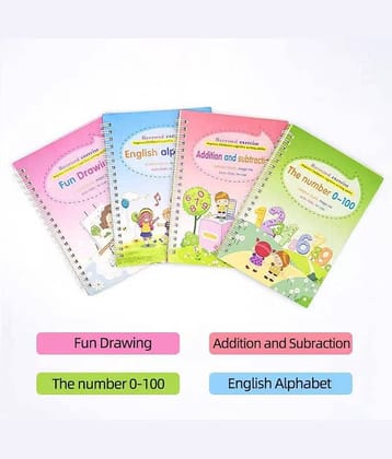 4 PCS Magic Practice Copybook for Kids Handwriting English Reusable Magical Practice Copybook Kids Tracing Book for Magical Letter Writing Book Set